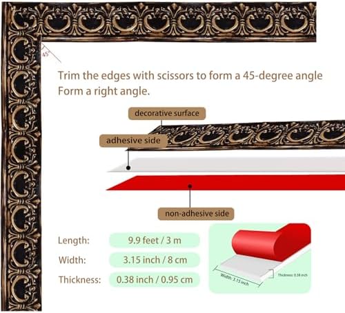 Flexible Self-Adhesive Molding Trim - 9.9 Feet Peel and Stick Wall, Ceiling, Cabinet Border, Mirror Frame for Home Decor (Brass) - Image 2