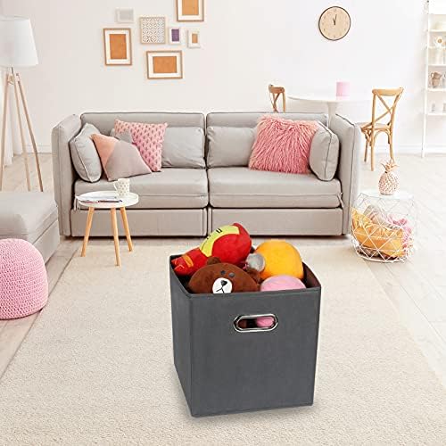 Fabric Cloth Storage Bins,Fabric Cube Organizer with Dual Handles Foldable Cube Storage Baskets for Home Bedroom Storage,Set of 6, Gray - Image 6