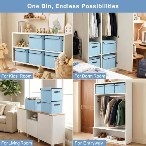 Bagnizer Foldable Storage Bins with Lids, Decorative Storage Baskets, Large Storage Boxes for Home, Office, Bedroom, Closet, Blue, Medium, 4 Pack 14.6 x 9.5 x 9.5” - Image 4