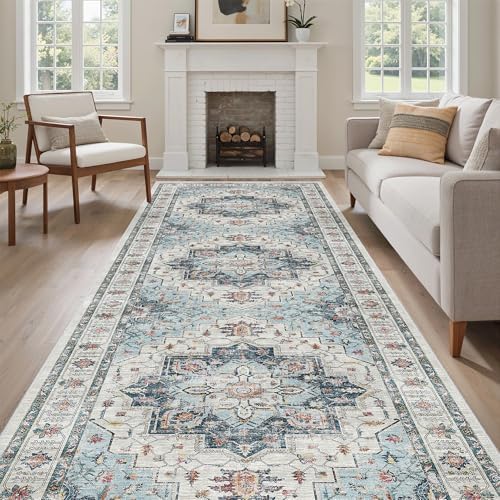 Madane 4x12 Wide Hallway Runner Rug Washable for Living Room, Blue by Madane