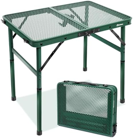 Small 2ft Folding Table with Carry Handle, Adjustable Height 10.6" or 22", Green Metal Mesh, Portable & Compact Indoor/Apartment/Card/Side/Grill Table, 23.6"Lx15.8"W, Lightweight 4 lb, 66 lb Capacity by EEASTSTORM