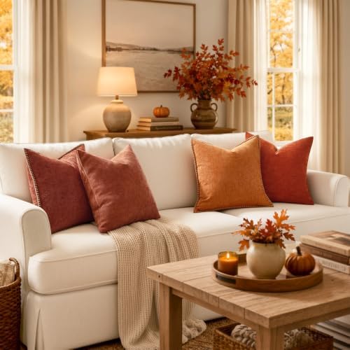 MIULEE Fall Decorative Couch Throw Pillow Covers 20x20 Inch Burnt Orange - Image 6