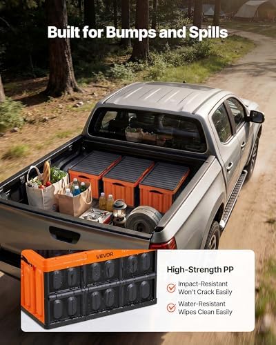 VEVOR Plastic Collapsible Storage Bins with Lids, 45L 3Packs, Stackable Folding Storage Crates with Handles, Holds 44 lbs Per Bin, Heavy Duty Containers, Space-Saving Baskets, for Home Organizing - Image 6