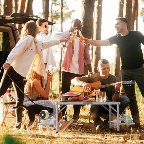 Titanker Folding Camping Table 3ft, Large Camp Table Portable with Extra Side Racks & Storage Net, Folding Picnic Table, Outdoor Patio Table, RV/Car Camping Essentials, Aluminum, Silver - Image 4