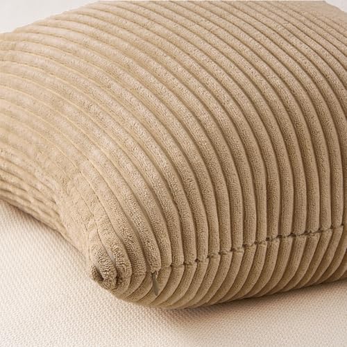 Topfinel Beige Brown Throw Pillow Covers Rustic Modern Soft Corduroy Striped Decorative Cushion Cover 16x16 Inch Gradient Farmhouse Pillow Case Set of 4 for Sofa Couch Living Room Bedroom - Image 6