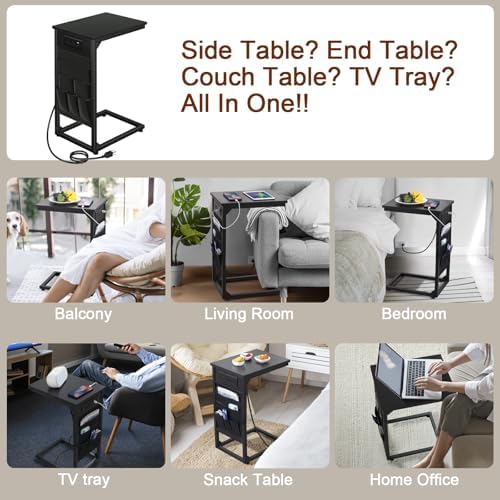 AMHANCIBLE C Shaped End Table with Charging Station, TV Trays, Set of 2 - Image 6