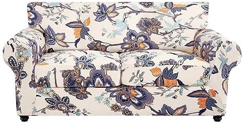 SearchI Stretch Sofa Cover Printed Couch Cover, Floral Pattern 3 Pieces Loveseat Slipcover with 2 Separate Cushion Cover, Washable Furniture Protector for Living Room(Loveseat, Flower Pattern) by SearchI