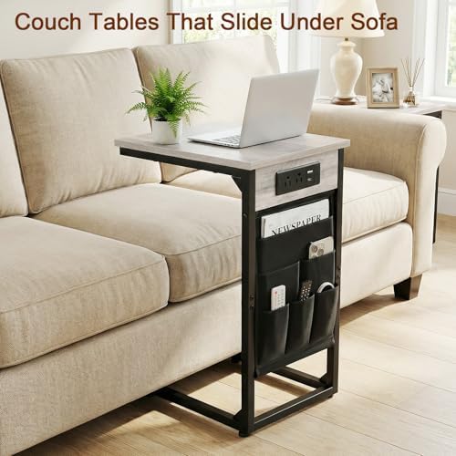 AMHANCIBLE C Shaped End Table with Charging Station, TV Trays, Set of 2 - Image 4