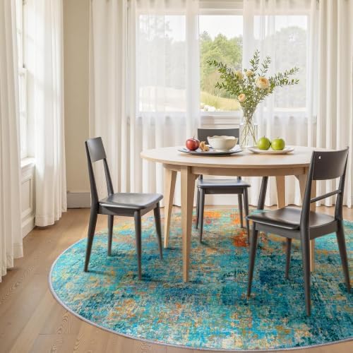 RELEANY Washable Round 8ft Area Rug for Living Room Teal Multi - Image 2