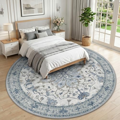 RELEANY Washable Area Rug, Round 10ft, Blue/White/Gray - Image 2