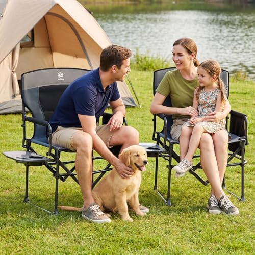 EVER ADVANCED Camping Directors' Chair with Side Table, Portable Folding with Compact Size, Heavy Duty Lawn Chair with Pocket for Camping, Sports and Fishing, 400lbs, Black Grey - Image 2