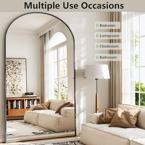 Oversized Full Body Mirror 41x81 inch Arched Full Length Mirror with Stand Aluminum Wall Mounted Hanging or Leaning Standing Mirrors, Black - Image 3
