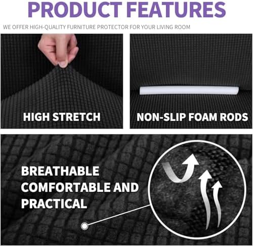 ZNSAYOTX Super Stretch Couch Cover (72"-92") Universal Sofa Covers with Elastic Bottom, Dog Cat Pets Friendly Washable Furniture Protector Fitted Sofa Slipcovers Stay in Place (Black, Sofa) - Image 4