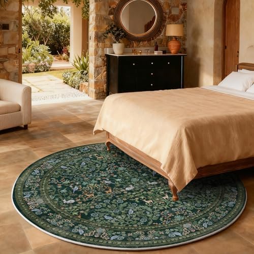 Washable Round Rugs for Bedroom 4ft: Living Room Rug Stain Resistant Non Slip Low Pile Ultra Soft Faux Wool Small Circle Rugs for Kitchen Entryway Dorm Home Office Nursery Bathroom Entrance Indoor - Image 5