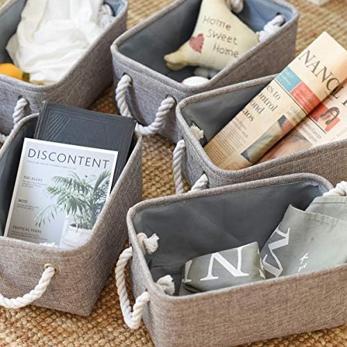 TheWarmHome Foldable Small Storage Baskets with Strong Cotton Rope Handles [6-Pack] Gray Collapsible Storage Bins Set Works Room Storage, Nursery Baskets - Image 6