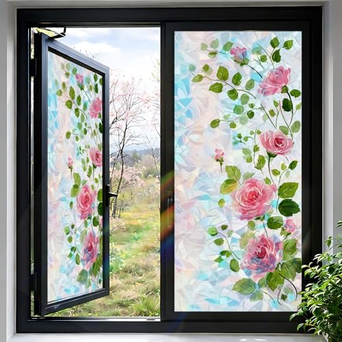 Cmialusie Pink Rose Window Film 39.3 x 17.3 Inch Cling - Image 2