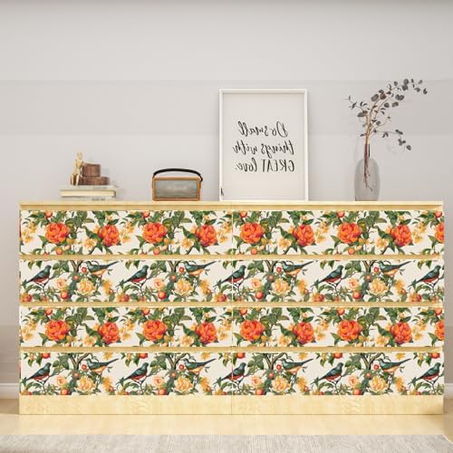 Danodoi Orange Vintage Bird and Stick Wallpaper 17.5" x 393" | Waterproof Vinyl Self Adhesive Removable Renter Friendly Floral Contact Paper - Image 3