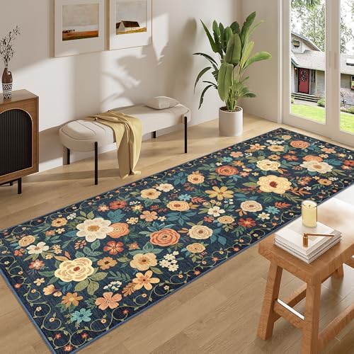 DUKINO 3x8 Kitchen Runner Rug, Washable Rug for Hallway Non Slip, Navy Blue - Image 3