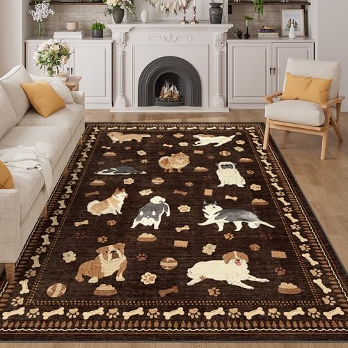 DUKINO 5x7 Area Rugs, Washable Dog Rug for Kids Room Non Slip, Brown by DUKINO