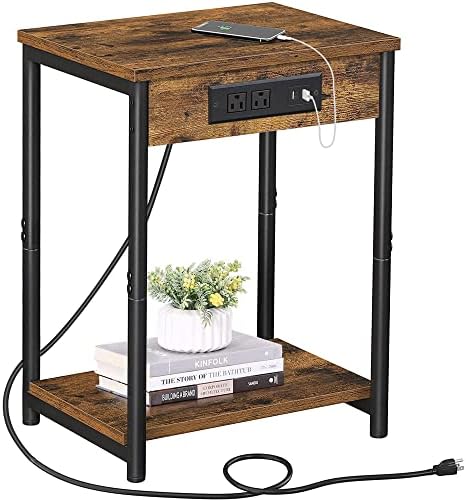 TUTOTAK Nightstand with Charging Station, End Table, Side Table with USB, 21.8”H Night Stand with Storage Shelf, Sofa Couch Table V1TB01BB025 (1 pc) by ChoosetutotakFurnitureBuildYourCozyHome
