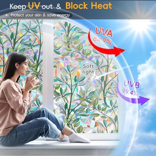 Rainbow Privacy Film with Cutting Line, 3D Decals Stained Glass Window Clings, Static Cling Window Sticker, Suncatcher - 47.24" x 78.74" - Image 4