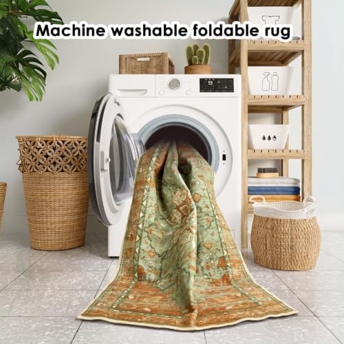 RUGIXE 8'x10' Sage Green/Rust Vintage Boho Washable Living Room Area Rug - Image 5