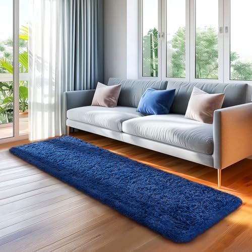 Ophanie Blue Runner Rug for Hallway, 2x6 Bedroom Bedside Living Room Rugs, Non Slip Fluffy Soft Shaggy Carpet for Kids Girls Boys Dorm Nursery Home Decor Aesthetic - Image 2