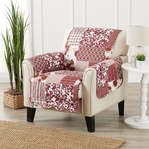 Great Bay Home Reversible Patchwork Chair Cover - Washable Slipcover Furniture Protector with Elastic Straps - Perfect for Kids & Pets - Box-Stitched Detail (Burgundy) - Image 2