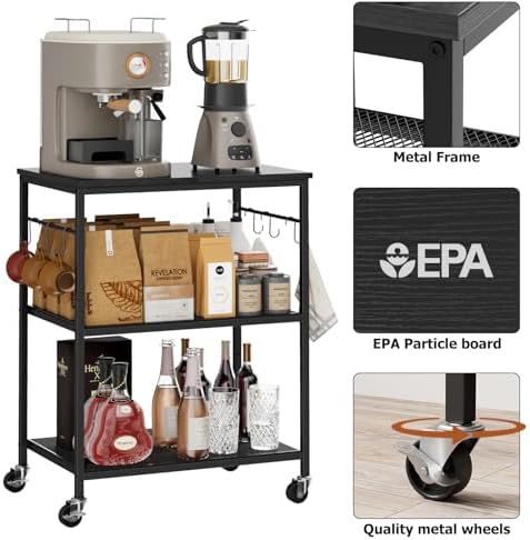 Homleke 3-Tier Rolling Kitchen Microwave Cart, Utility Cart - Image 3
