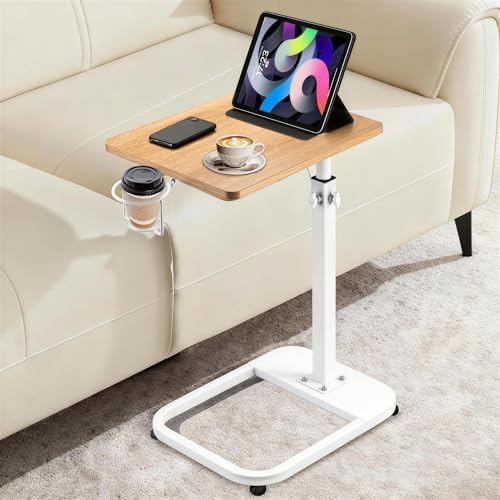 facka Adjustable C-Shaped End Table for Couch & Bed, Adjustable Height TV Tray, Stable Laptop Desk, Space-Saving Snack Side Table with Rounded Metal Corners by Facka