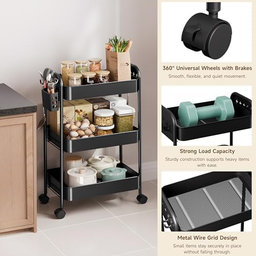 Heavy-Duty Rolling Cart 3 Tier Metal Utility Storage Cart - Image 6