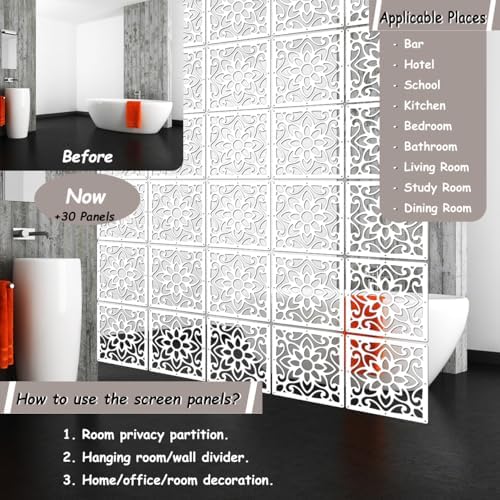 Lchen Hanging Room Divider,10 Pieces Wood-Plastic Hanging Panels 0.2“Thick Screen Panel for Living Room Bedroom Home Decoration(HTT-10S,11.4"X11.4") - Image 4