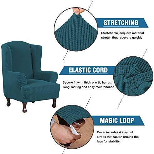 H.VERSAILTEX Wing Chair Slipcover Chair Covers for Wingback Chairs Wingback Chair Covers Slipcovers 1 Piece Stretch Sofa Cover Furniture Protector Soft Spandex Jacquard Checked Pattern, Deep Teal - Image 3