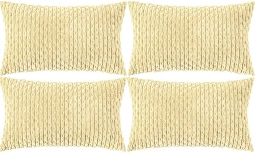 Set of 4 Pale Yellow Decorative Throw Pillow Covers 12x20 Inch Corduroy Pillow Covers for Bed Couch Sofa Living Room Soft Cushion Cases by Cozoomy