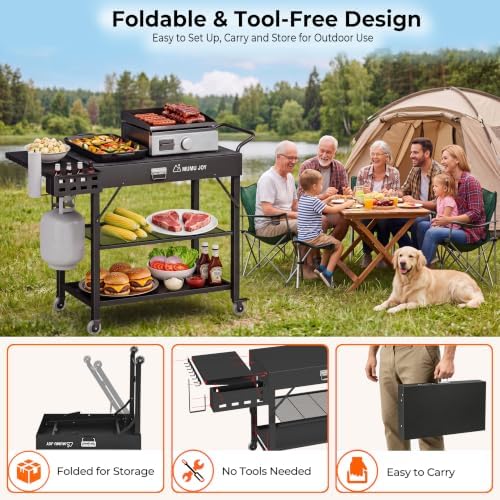 Grill Cart, 19 inch,3 Tier Foldable Grill Table with Wheels 500 Lb - Image 6