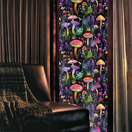 Dark Black Purple Pink Red Mushroom Flowers Stained Glass Window Films Decorative Double-Side Privacy Film Self-Adhesive Static Glass Clings for Living Room Bathroom Decor - Image 2