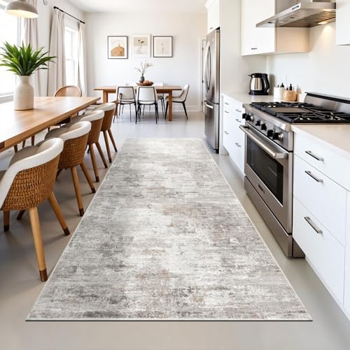 3x12 ft Long Hallway Runner Rug - Non-Slip Washable Kitchen Rug with Rubber Backing,Modern Abstract Neutral Thin Low Pile Floor Carpet Runner for Entryway,Bedroom,Living Room（Beige Grey） - Image 5
