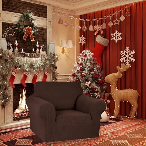 KEKUOU Stretch Chair Sofa Slipcover, Single Couch Cover,Chocolate - Image 2