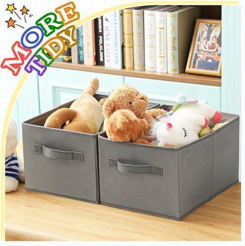 Yinder 4 Pcs Cube Storage Bin Gray 14''x10''x8'' Storage Bins for Playroom Decor Colorful Bins for Kids Foldable Baskets for Nursery Organizer Boxes Fabric Boxes - Image 5