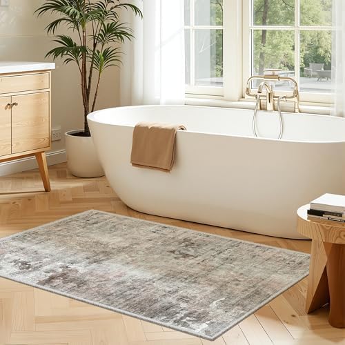 Soalmost 2x3 Abstract Washable Rugs for Kitchen, Small Area Rug Pink/Grey - Image 4
