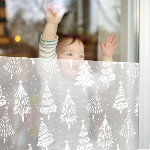 Christmas Window Privacy Film Pure White Xmas Tree Designs Static Clings Decorative Stained Glass Window Stickers Decals Holiday Christmas Static Decals for Winter Party Home Glass Windows 16.9*39.3in - Image 6