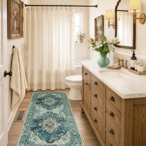 RELEANY Washable Area Rug, Runner 2'x6', Blue/Vintage Dark Blue - Image 2