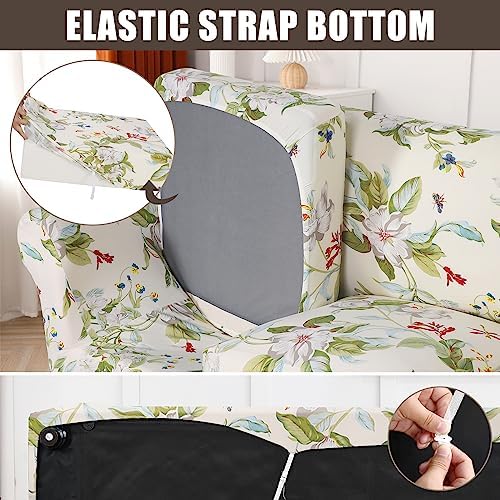 SearchI Stretch Sofa Cover Printed Couch Cover, Floral Pattern 4 Pieces Sofa Slipcover with 3 Separate Cushion Cover, Washable Furniture Protector for Living Room(Sofa, Spring Pattern) - Image 4