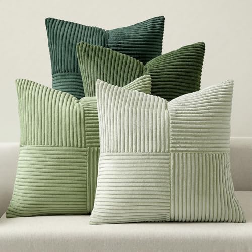 MIULEE Spring Green Decorative Throw Pillow Covers 20x20 Inch Set of 4 Boho Farmhouse Cushion Covers Mordern Nordic Pillow Cases Soft Corduroy Gradient Home Decor for Couch Sofa Living Room Bed by MIULEE