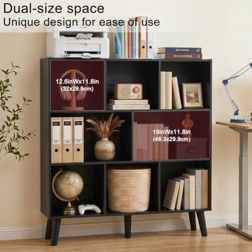 YAHARBO 8 Cube Bookshelf,3 Tier Bookcase with Legs,Black Mid-Century Modern Bookshelves,Large Free Standing Open Storage Organizer Shelf,Tall Wooden Book Case Furniture for Bedroom,Living Room,Office - Image 4