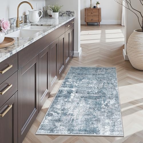 Soalmost 2x4 Abstract Washable Rugs for Entry, Kitchen Area Rug Blue/Grey - Image 2