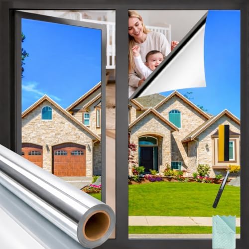 Bloss One Way Privacy Window Film Privacy Film for Glass Windows One Way Mirror Window Film for House Window Tint Heat Blocking Anti UV Reflective Windows Films for Home/Office,23.6" x 118"Silver by Bloss