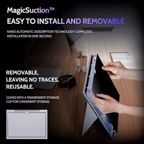 Peslv Privacy Screen for 12.3 Inch Surface Pro 7+/7/6/5/4/3, MagicSuction™ Removable Anti Spy Black Protector, Glare Blue Light Filter for Microsoft Laptop Computer Monitor - Image 2