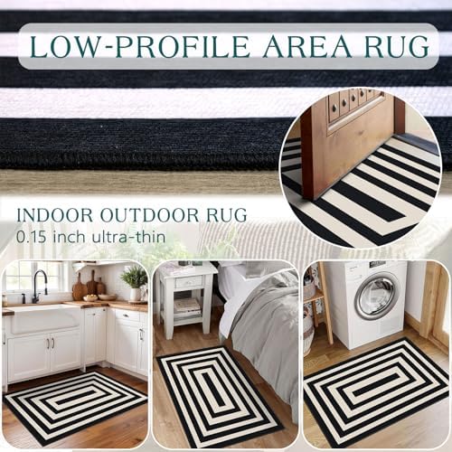 Front Door Mat Indoor Outside Entrance, 2x3 Modern Black White Rug - Image 7