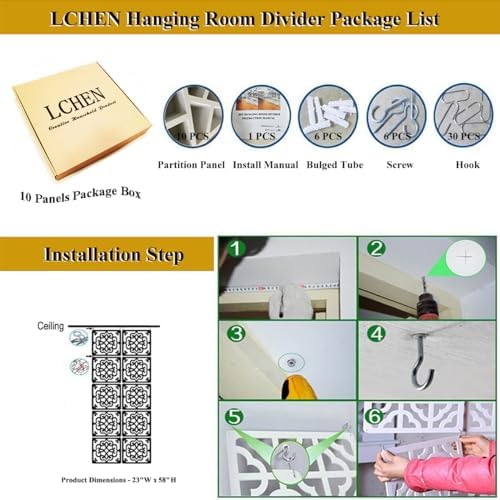 Lchen Hanging Room Divider Panel,White Hanging Wall Divider Room Partition 10 Pieces Wood-Plastic Panel Screen Home Office Decoration(SZ-S-10Panels) - Image 7
